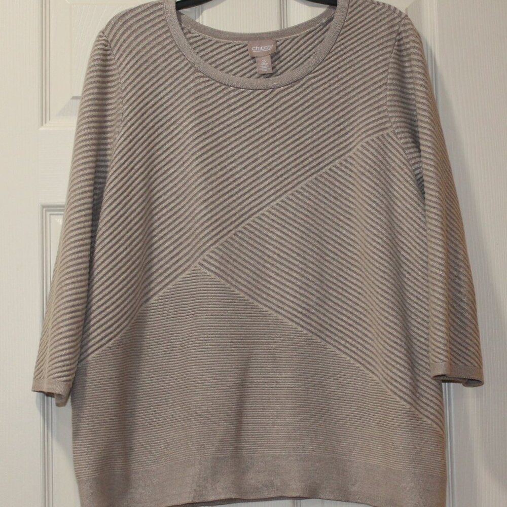 Chico's Sweater Women's Size XL (3), Taupe Knit 3/4 Sleeve